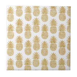 Carreau Motif tropical élégant d'ananas d'or blanc