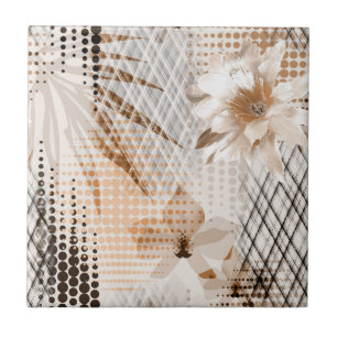 Carreau Motif tropical gris, beige.