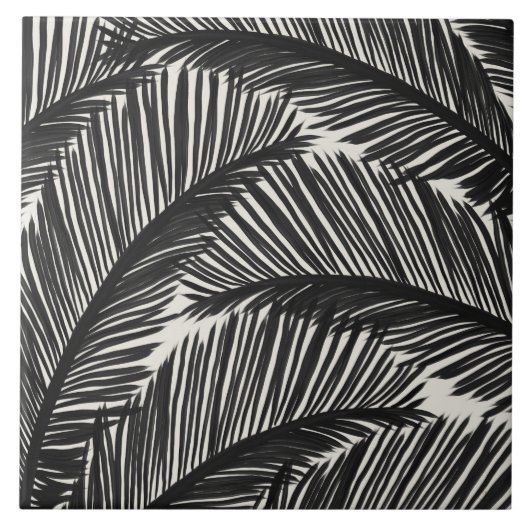 Carreau Motif Tropical moderne en feuille de palme noire (Devant)