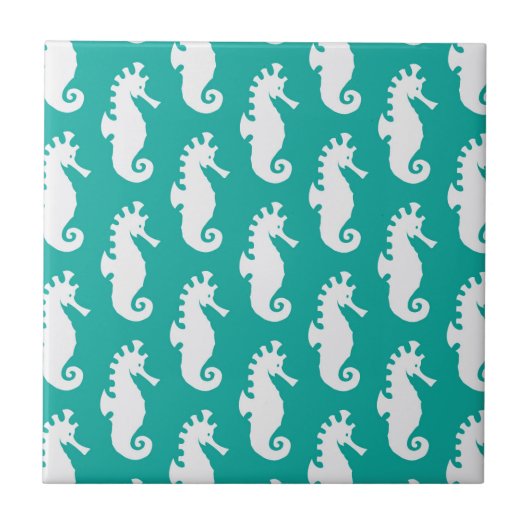 Carreau Motif turquoise 1 d'hippocampe (Devant)