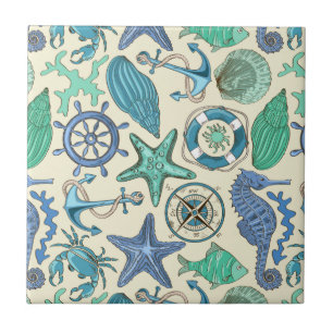 Carreau Motif turquoise d'animaux de mer