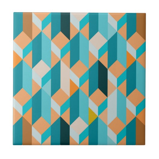 Carreau Motif turquoise et orange de formes (Devant)