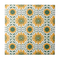 Motif vert Fleur Jaune Rétro