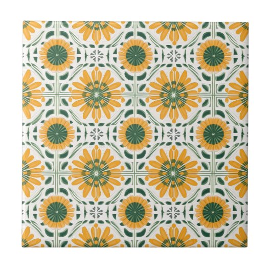 Carreau Motif vert Fleur Jaune Rétro (Devant)