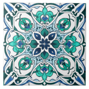 Carreau Motif vert orné rustique