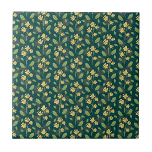 Carreau Motif vert vibrant avec fleurs jaunes et feuilles