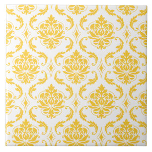 Carreau Motif vintage blanc jaune Girly de damassé