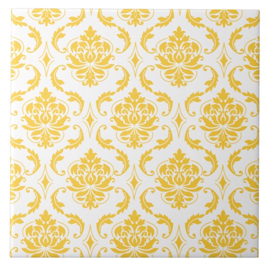 Carreau Motif vintage blanc jaune Girly de damassé (Devant)