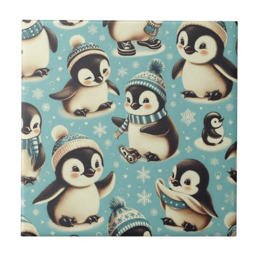 Carreau Motif vintage Cute Penguin (Devant)