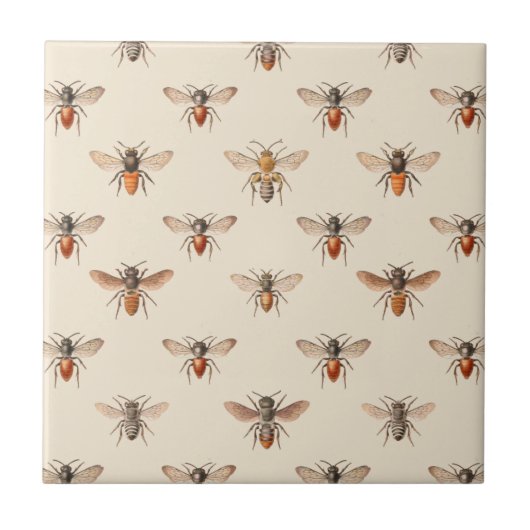 Carreau Motif vintage d'illustration d'abeille (Devant)