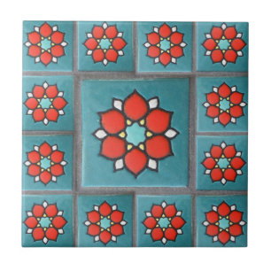 Carreau Motif vintage orange et turquoise de Firey de