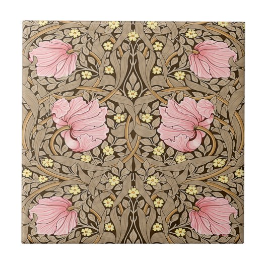 Carreau Motif W Morris Pimpernel en rose et sépia (Devant)