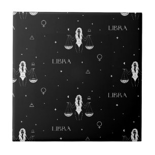 Carreau Motif Zodiaque Balance Mystique en Noir et Blanc