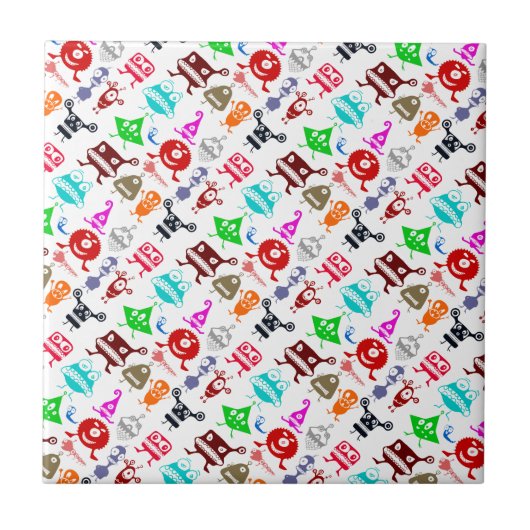 Carreau Motifs de monstres drôles colorés mignons (Devant)