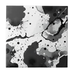 Carreau Motifs d'encre fluide noir et blanc avec éclabouss