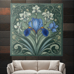 Carreau Motifs floraux Art Déco Iris Bleu Bloom Botanique