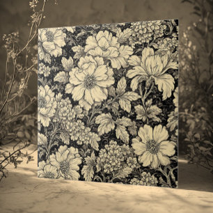 Carreau Motifs Floraux de Campagne Rustiques Monochromes e