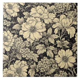 Carreau Motifs Floraux de Campagne Rustiques Monochromes e