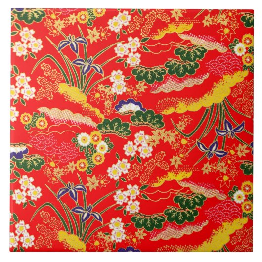 Carreau Motifs floraux japonais colorés mignons (Devant)