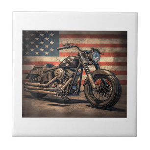 Carreau Motorcycle USA Drapeau Retro Biker