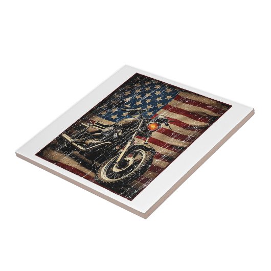 Carreau Motorcycle USA Drapeau Retro Biker (Côté)