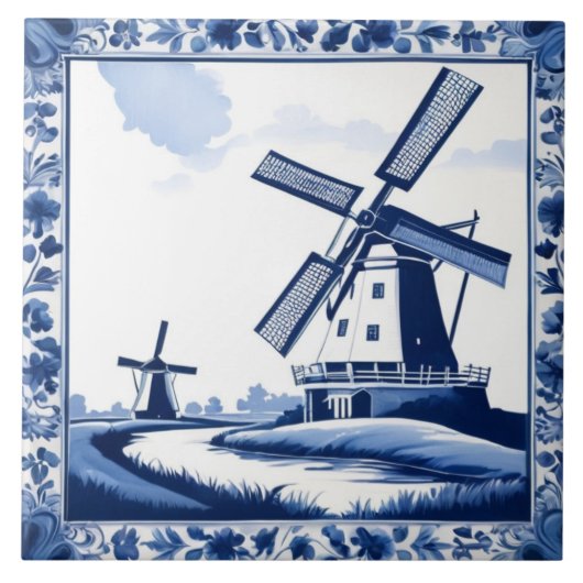 Carreau Moulin traditionnel Hollandais Delft Bleu et Blanc (Devant)