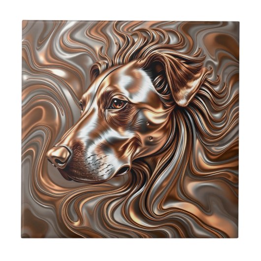 Carreau Moulure Liquide Bronze et tête de chien en argent (Devant)