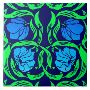 Carreau Mouron de William Morris, bleu de cobalt et vert