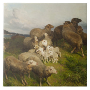 Carreau Moutons dans un pré (par August Friedrich Schenck)