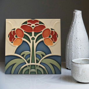 Carreau Mouvement d'artisanat d'art de symétrie des fleurs