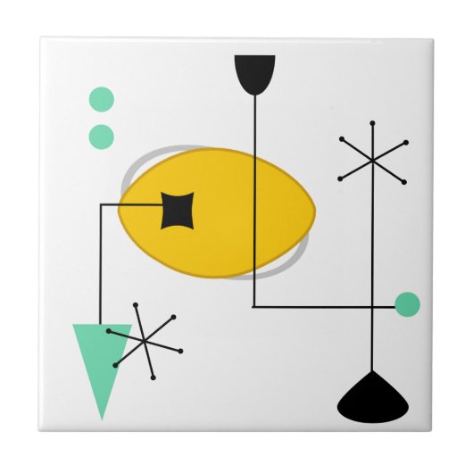 Carreau moyen siècle moderne bleu jaune simple rétro (Devant)