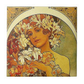 Carreau Mucha Art Nouveau femme avec lis (Devant)