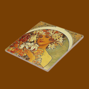 Carreau Mucha Art Nouveau femme avec lis