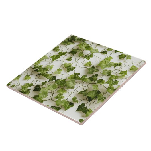 Carreau Mur d'ivoire vert, illustrations botaniques sans s (Côté)