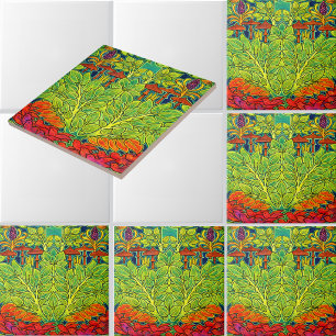 Carreau Mushrooms Bird Retro Art Nouveau Motif de Voysey