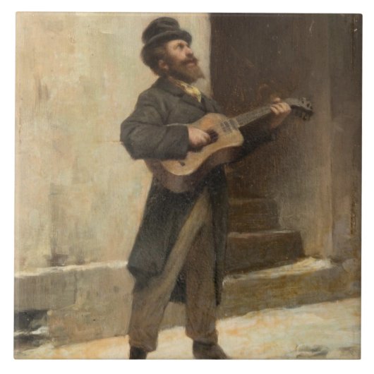 Carreau Musicien de rue avec guitare (par Gerolamo Induno) (Devant)