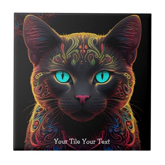 Carreau Mystic Neon Mandala Chat Psychedelic Feline Imagin (Devant)