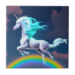 Carreau Mystic Night Flying Unicorn Rainbow Ceramic Tile
