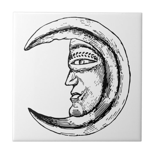 Carreau Mystique Antique Vintage noir blanc Lune visage (Devant)