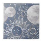 Carreau Mystique solaire | Dusty Blue Silver Moon Stars So (Devant)