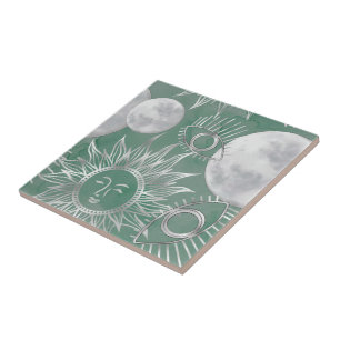 Carreau Mystique solaire Dusty Green Silver Moon Stars S