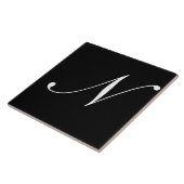 Carreau N Monogramme initial blanc sur noir (Côté)