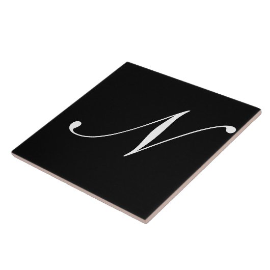 Carreau N Monogramme initial blanc sur noir (Côté)