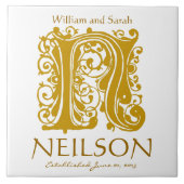 Carreau N Monogramme or en blanc - Noms Mariage Date Tile (Devant)