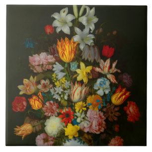 Carreau Nature morte de fleurs dans un vase Wan-Li