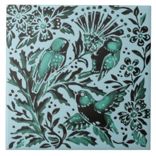Carreau Nature Turquoise Bue Oiseaux & Fleurs Aqua Green P