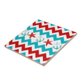 Carreau Nautical Beach Rouge Turquoise Chevron Ancres Star (Côté)