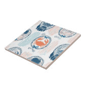 Carreau Nautical Crab Blue Orange Coastal Striped Pattern (Côté)