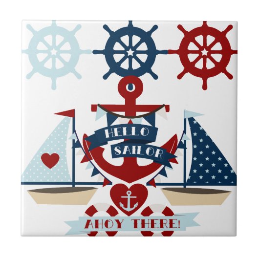 Carreau Nautical Hello marin Ancre Voilier Conception de b (Devant)
