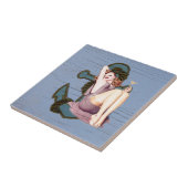 Carreau navire côtier bleu et ancre piscine fille (Côté)